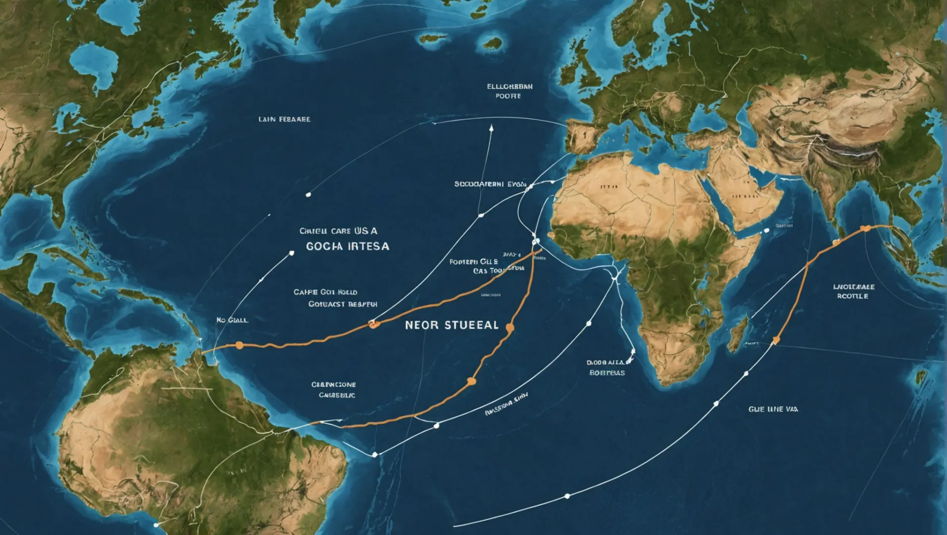 A map showing alternative shipping routes from China to the USA