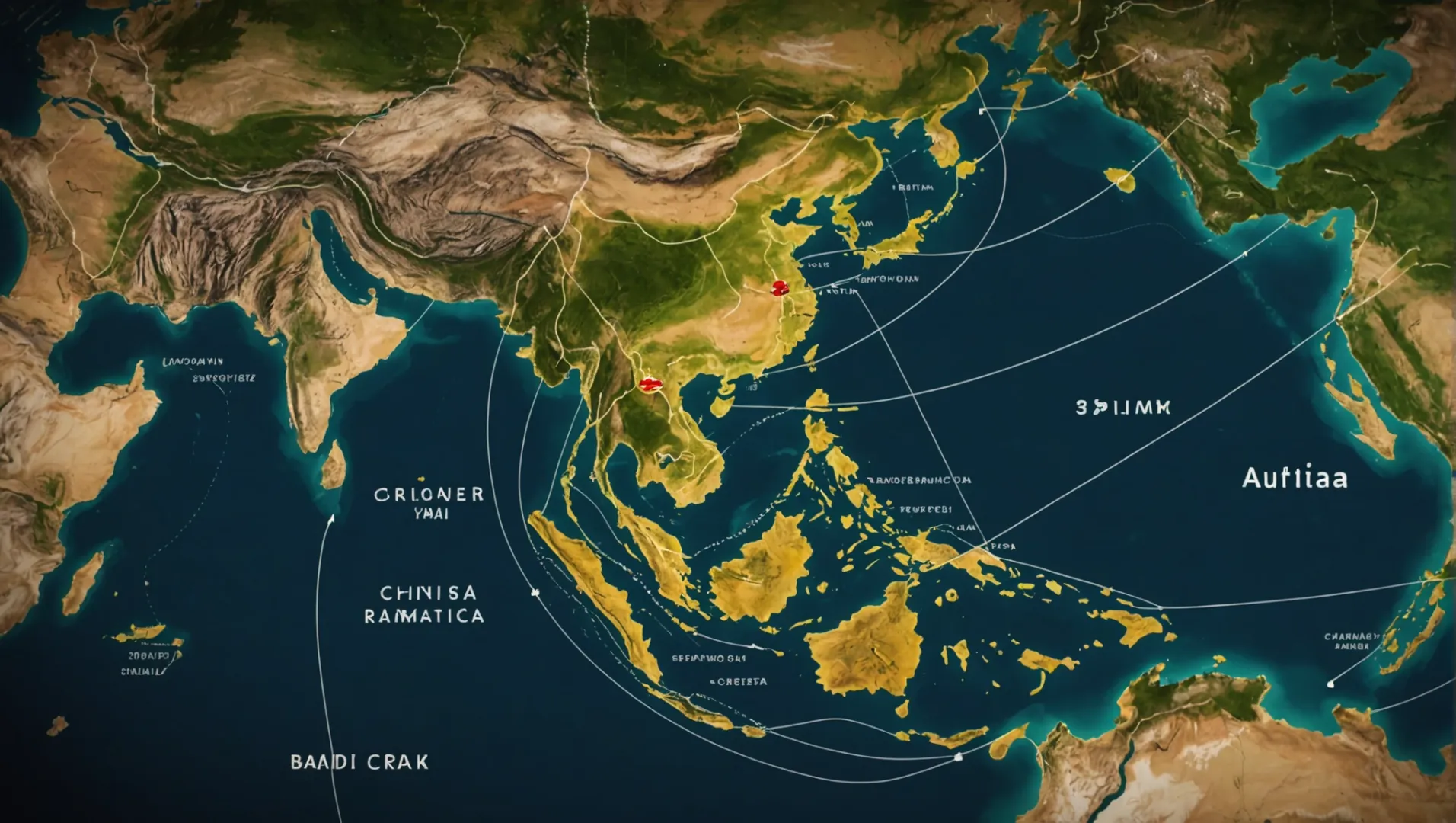 Map of major global shipping routes from China to Europe and North America.