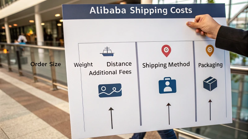 Infographic illustrating factors affecting Alibaba shipping costs