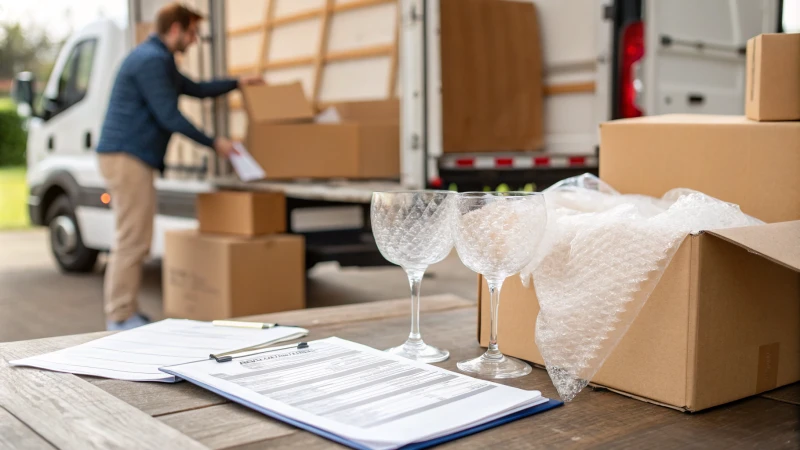 A close-up of fragile items being packed for shipment in a business setting.