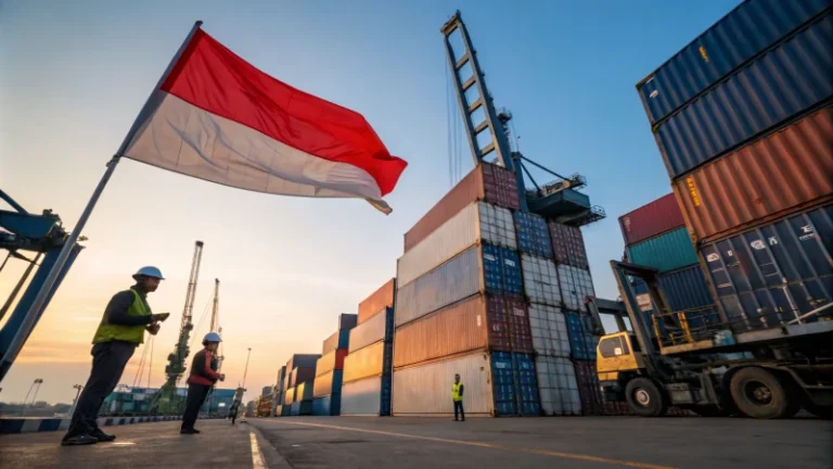 Busy shipping dock with cranes and cargo containers