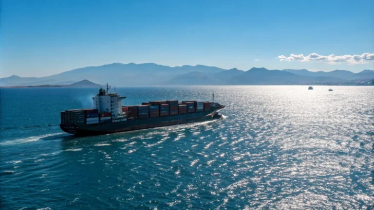 A large cargo ship on the ocean with containers