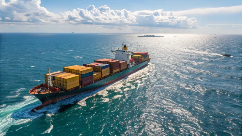 Large cargo ship on the ocean with colorful containers