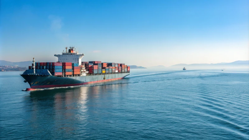 Cargo ship with colorful containers sailing on calm ocean