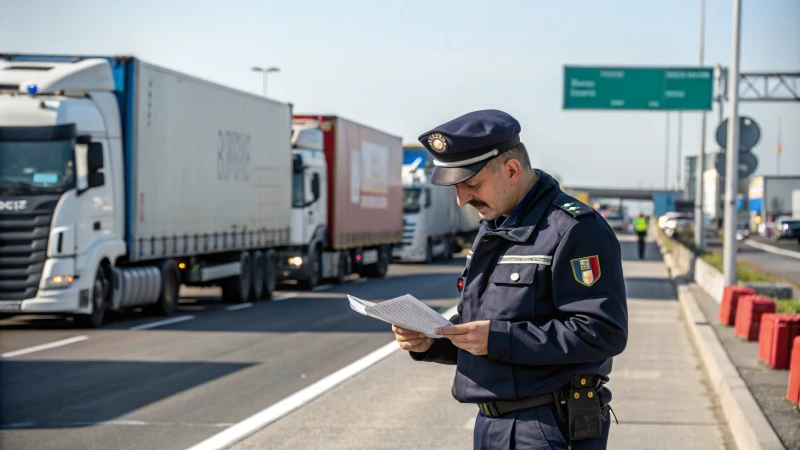 Customs officer inspecting documents at border crossing