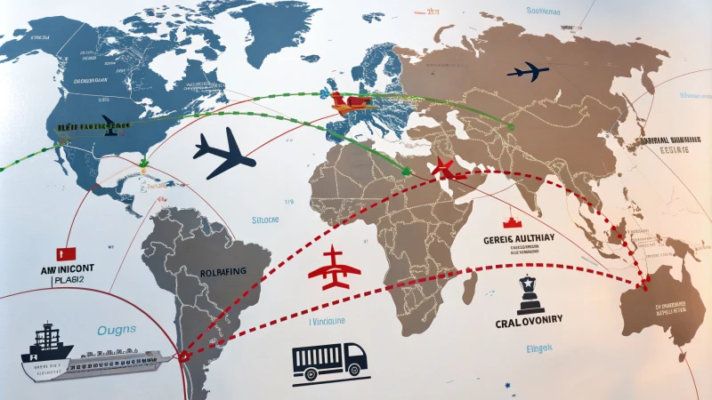 World map showing shipping routes from China to Hungary with icons for different shipping methods.