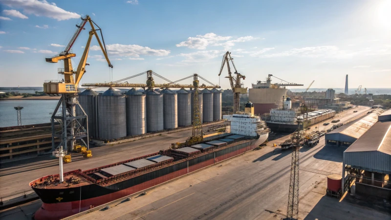 Industrial bulk terminal with cranes and ships