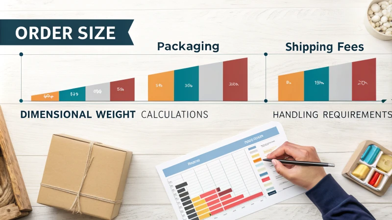 Infographic showing the relationship between order size, packaging, and shipping fees.