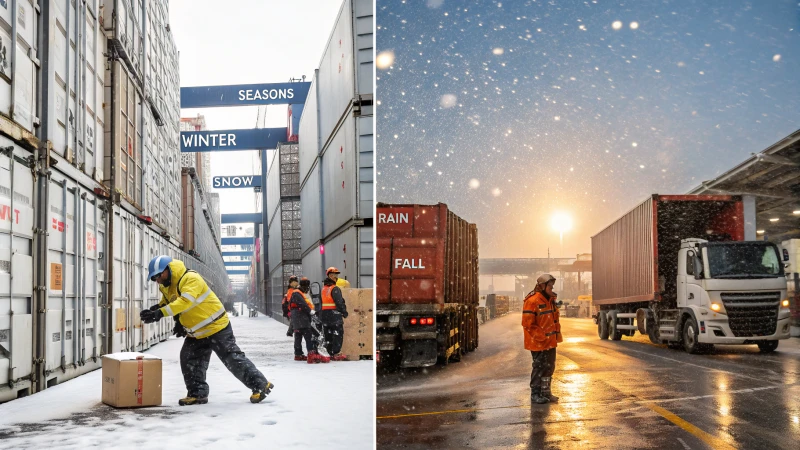 A busy logistics center showcasing all four seasons