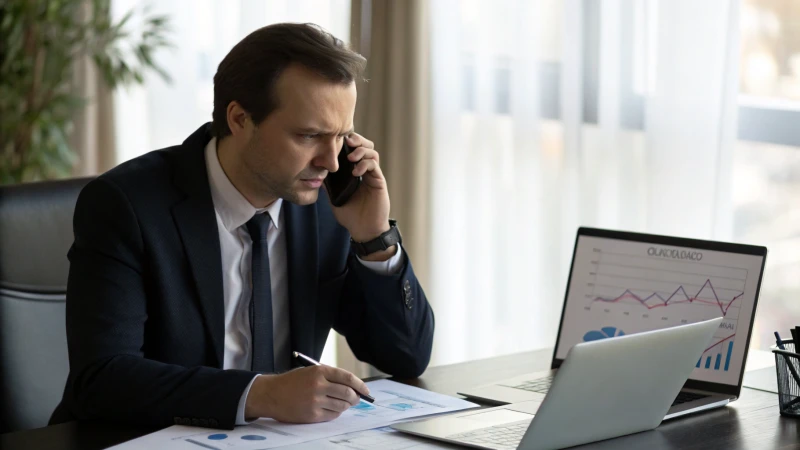 A business person negotiating over the phone in an office setting