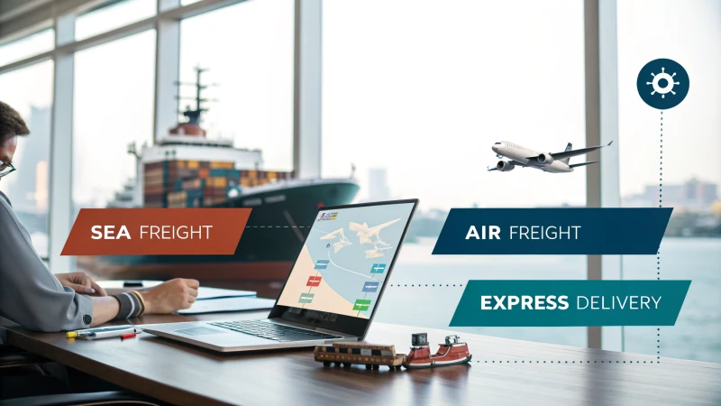 Infographic comparing shipping costs of sea freight, air freight, and express delivery