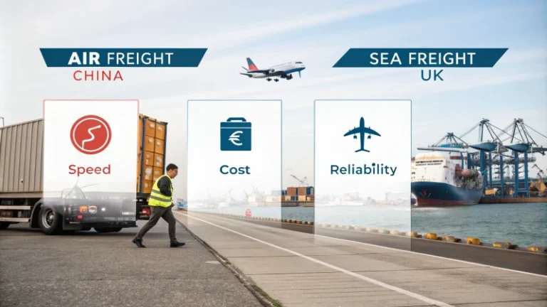 Infographic comparing shipping methods from China to the UK