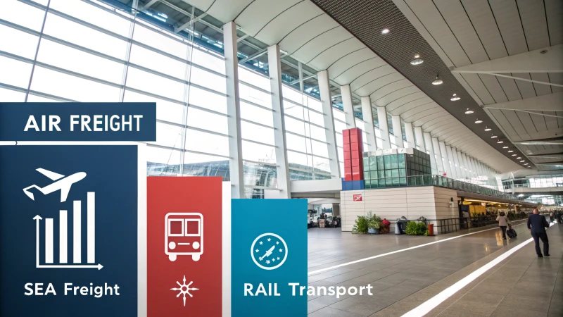 Infographic comparing air freight, sea freight, and rail transport.