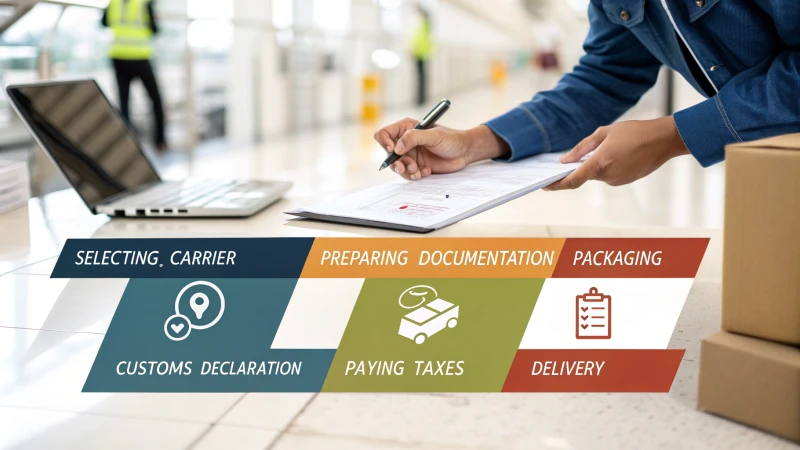 Infographic illustrating the shipping process with clear icons and sections for each step.