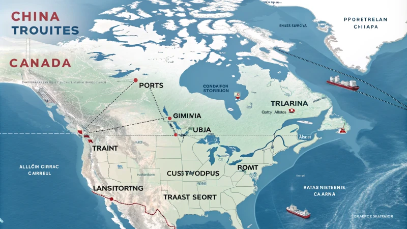 Map of shipping routes from China to Canada