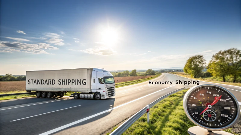 A comparison of standard and economy shipping trucks on different roads.